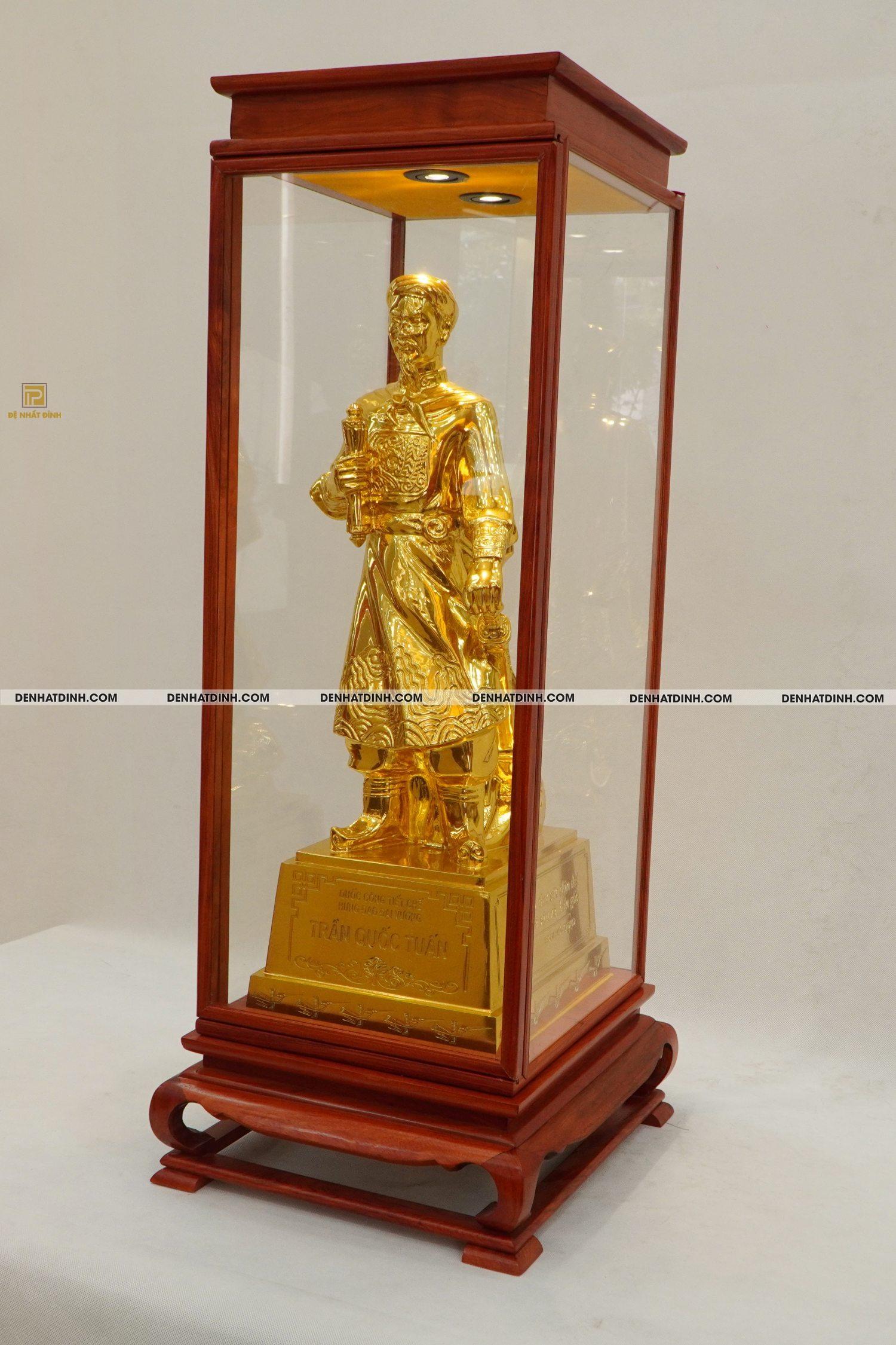Tượng Trần Hưng Đạo 50cm bằng đồng dát vàng + Tủ gỗ - Ảnh 2