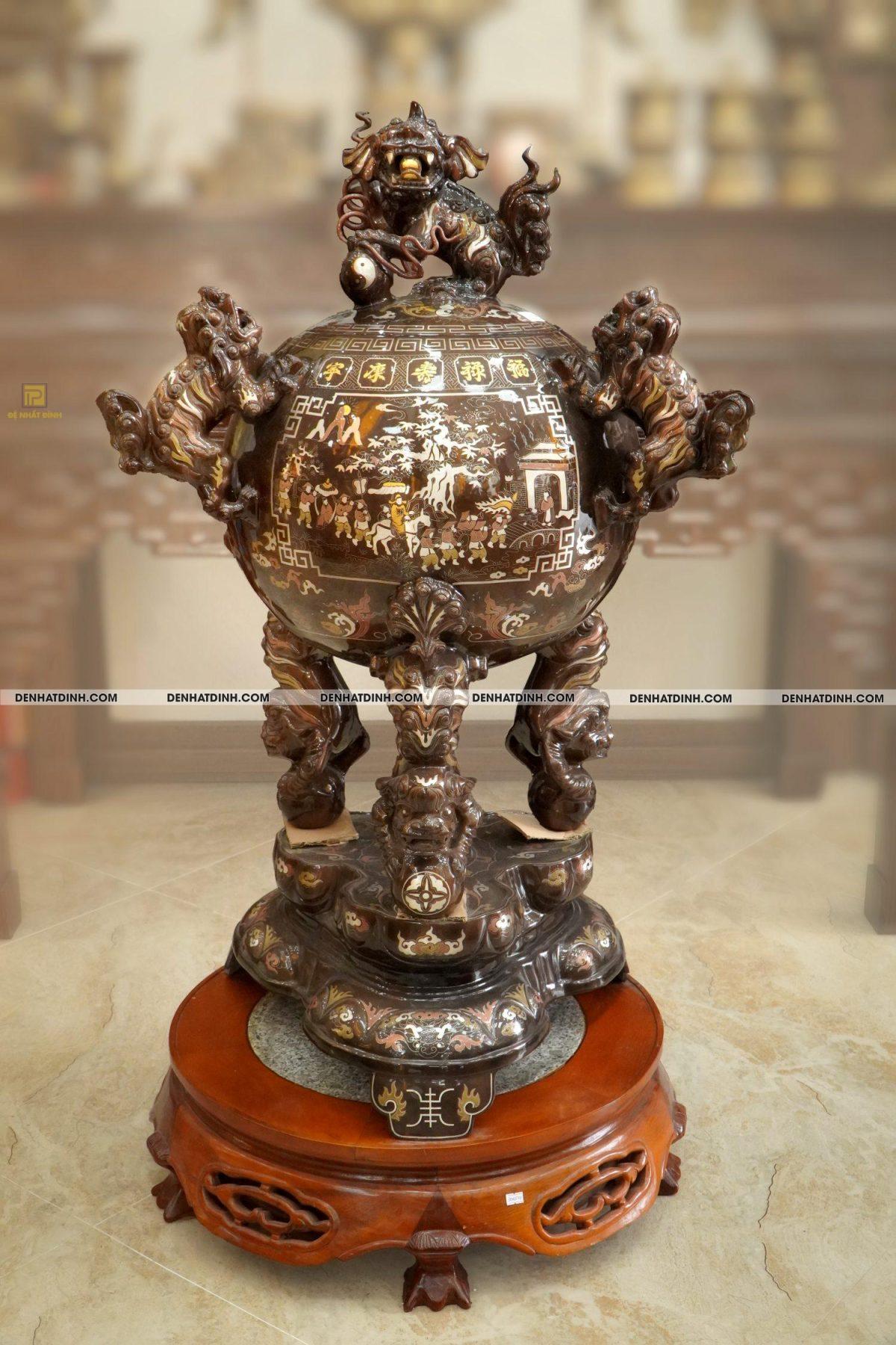 Đỉnh Thất lân đồng đỏ khảm ngũ sắc 1m17 - Ảnh 2