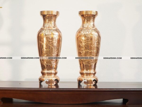 Đôi lục bình 42 rồng phụng bằng đồng đỏ cao cấp