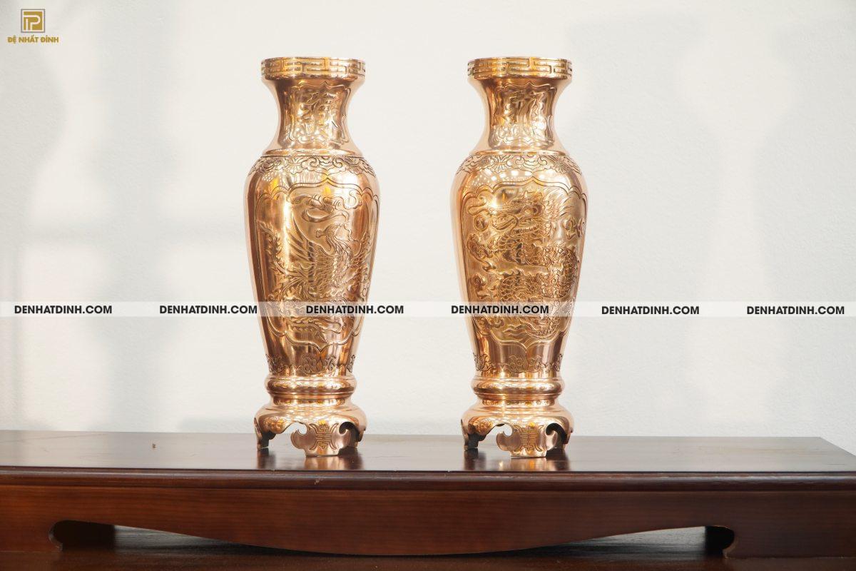Đôi lục bình 42 rồng phụng bằng đồng đỏ cao cấp