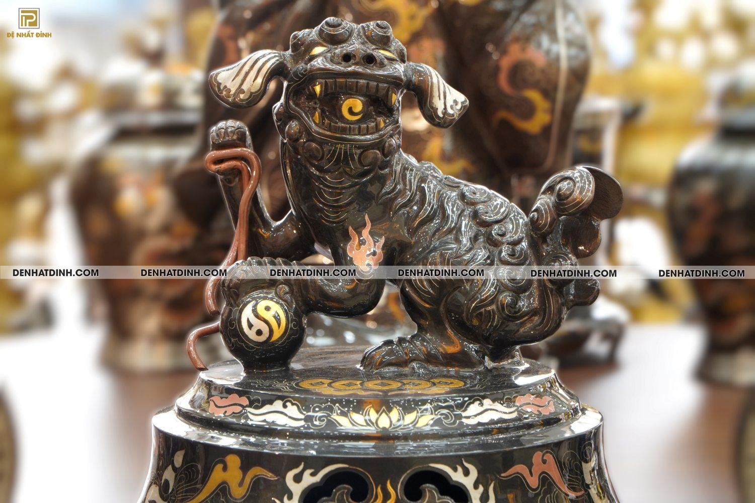 Bộ đỉnh đồng Ngũ sự song long 75 đồng đỏ khảm ngũ sắc - Ảnh 2