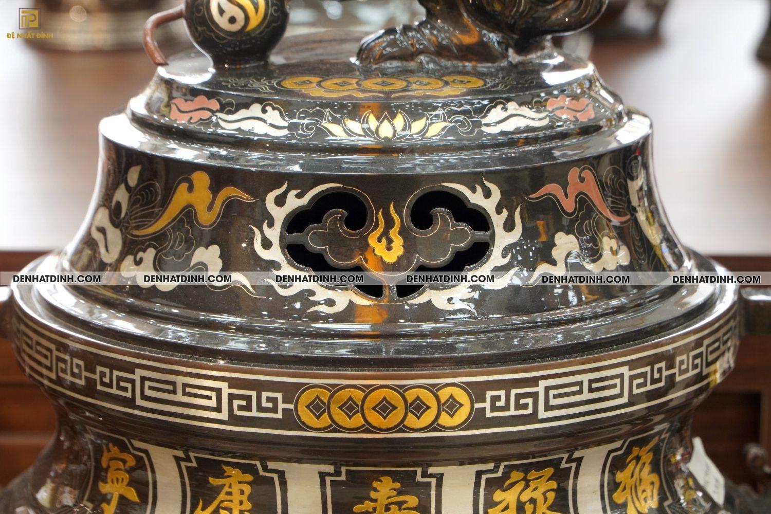 Bộ đỉnh đồng Ngũ sự song long 75 đồng đỏ khảm ngũ sắc - Ảnh 3