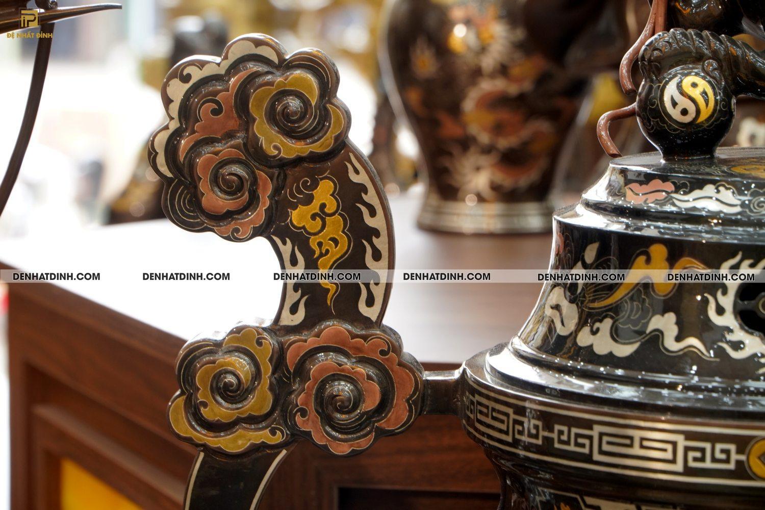 Bộ đỉnh đồng Ngũ sự song long 75 đồng đỏ khảm ngũ sắc - Ảnh 5