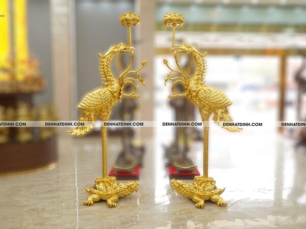 Hạc chầu 2m52 ngậm cạnh sen dát vàng 24K cao cấp