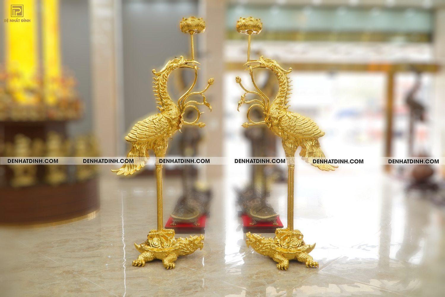 Hạc chầu 2m52 ngậm cạnh sen dát vàng 24K cao cấp