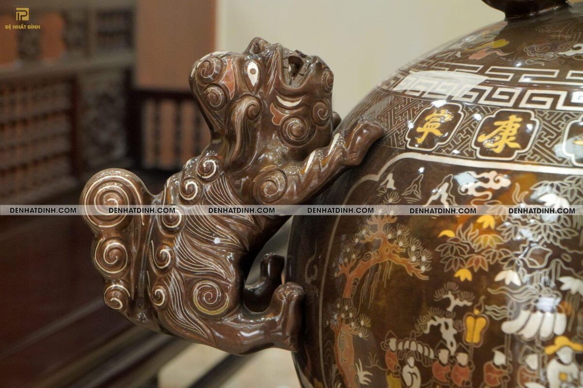 Đỉnh Thất lân vờn cầu đồng đỏ 90 khảm ngũ sắc - Ảnh 3