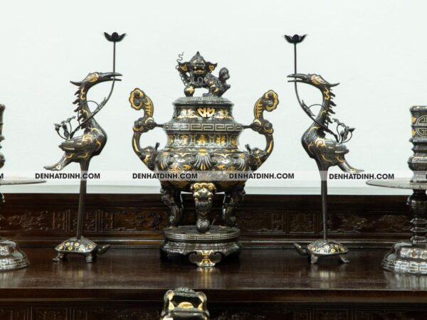 Bộ đỉnh đồng Ngũ sự hoa sòi 60 khảm tam khí -002