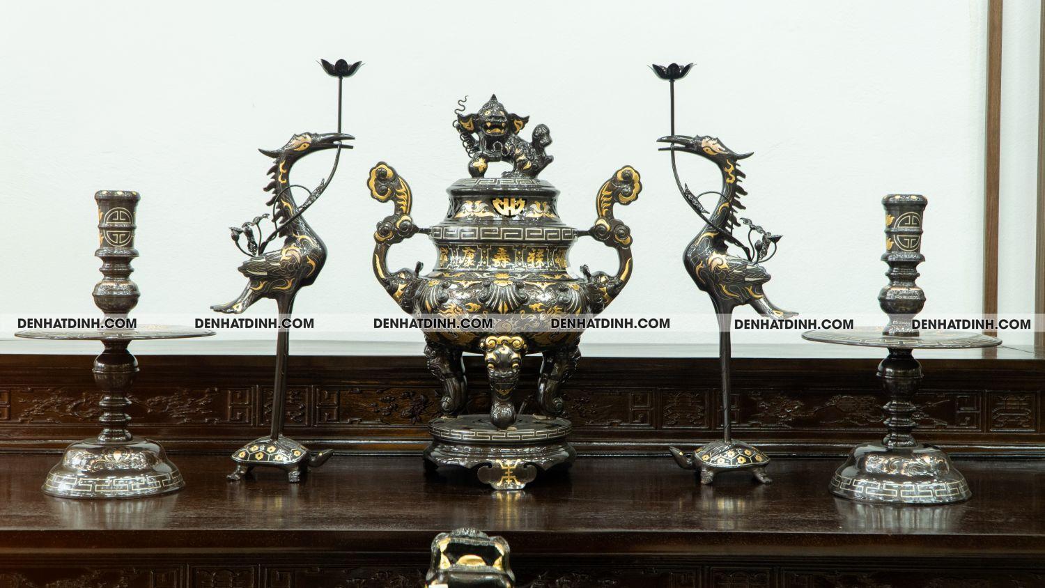 Bộ đỉnh đồng Ngũ sự hoa sòi 60 khảm tam khí -002