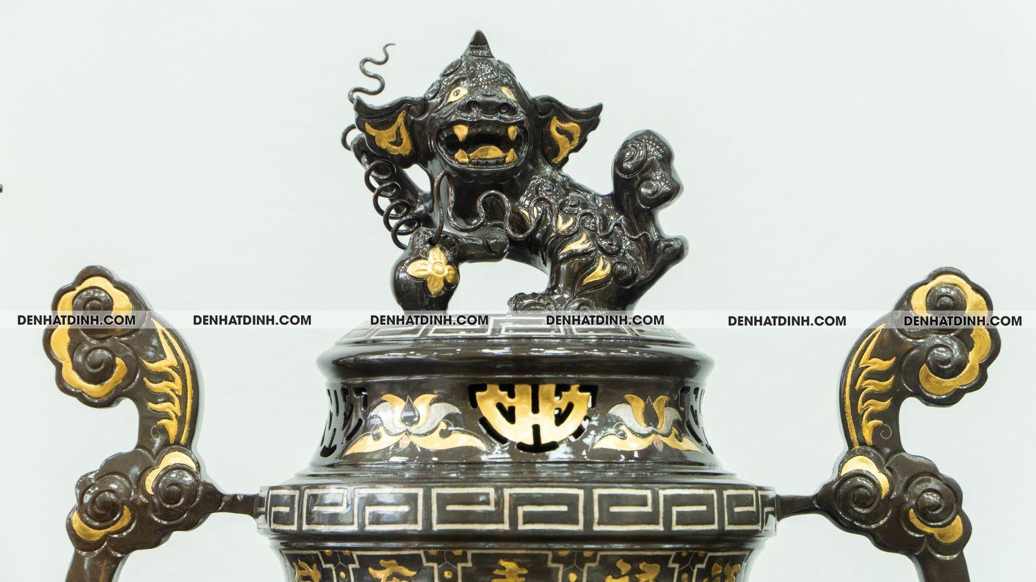 Bộ đỉnh đồng Ngũ sự hoa sòi 60 khảm tam khí -002 - Ảnh 4