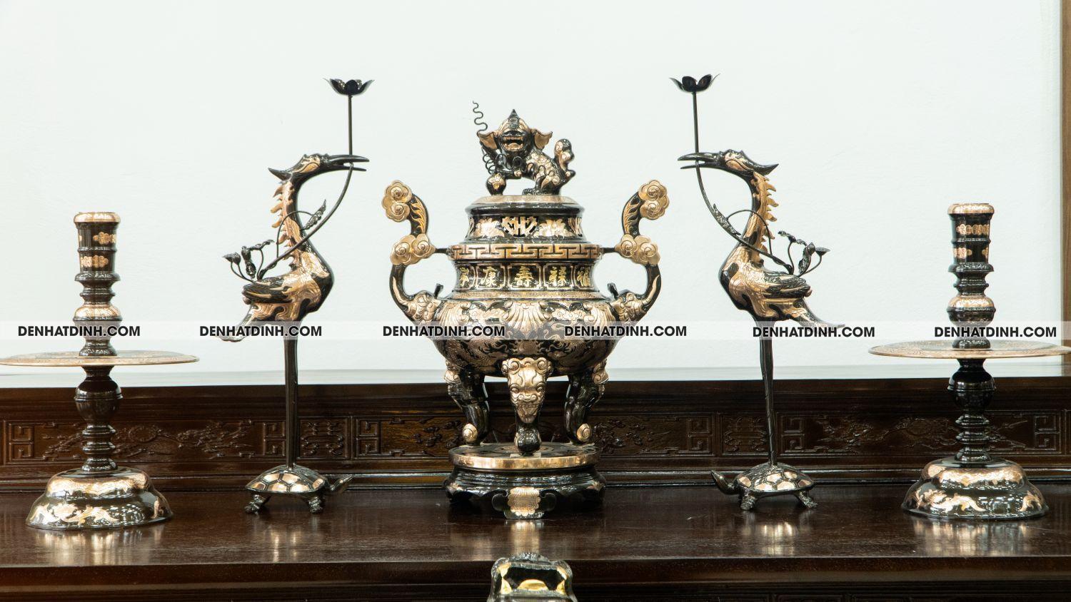 Bộ đỉnh ngũ sự hoa sòi 60 đồng đỏ cạo 003