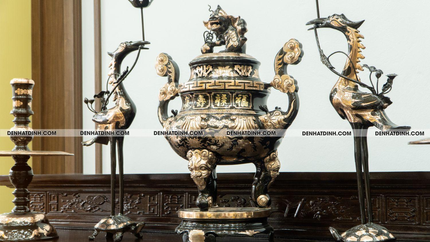 Bộ đỉnh ngũ sự hoa sòi 60 đồng đỏ cạo 003 - Ảnh 5