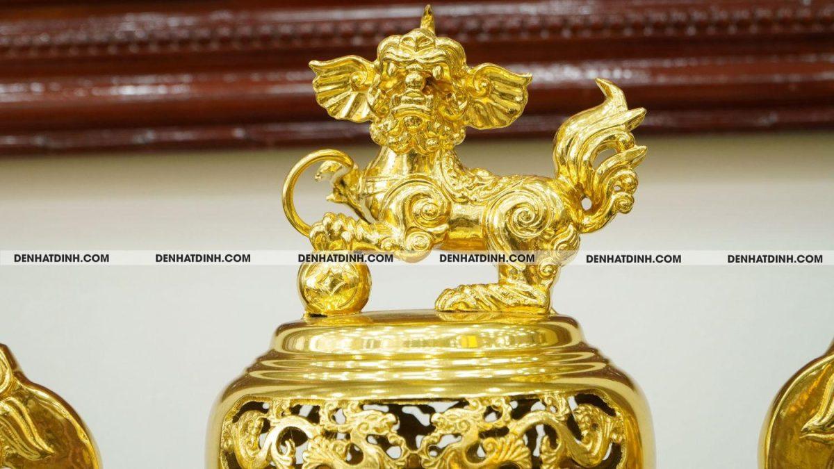 Bộ đỉnh đồng tam sự hạc Phụng Gia Tiên 65cm dát vàng toàn bộ - Ảnh 5