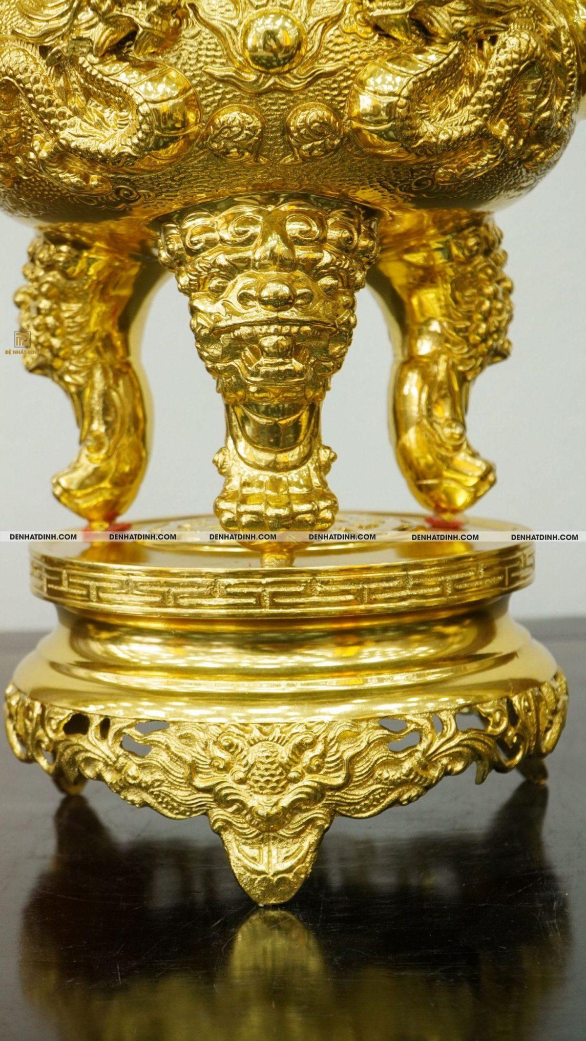 Bộ đỉnh đồng tam sự hạc Phụng Gia Tiên 65cm dát vàng toàn bộ - Ảnh 6