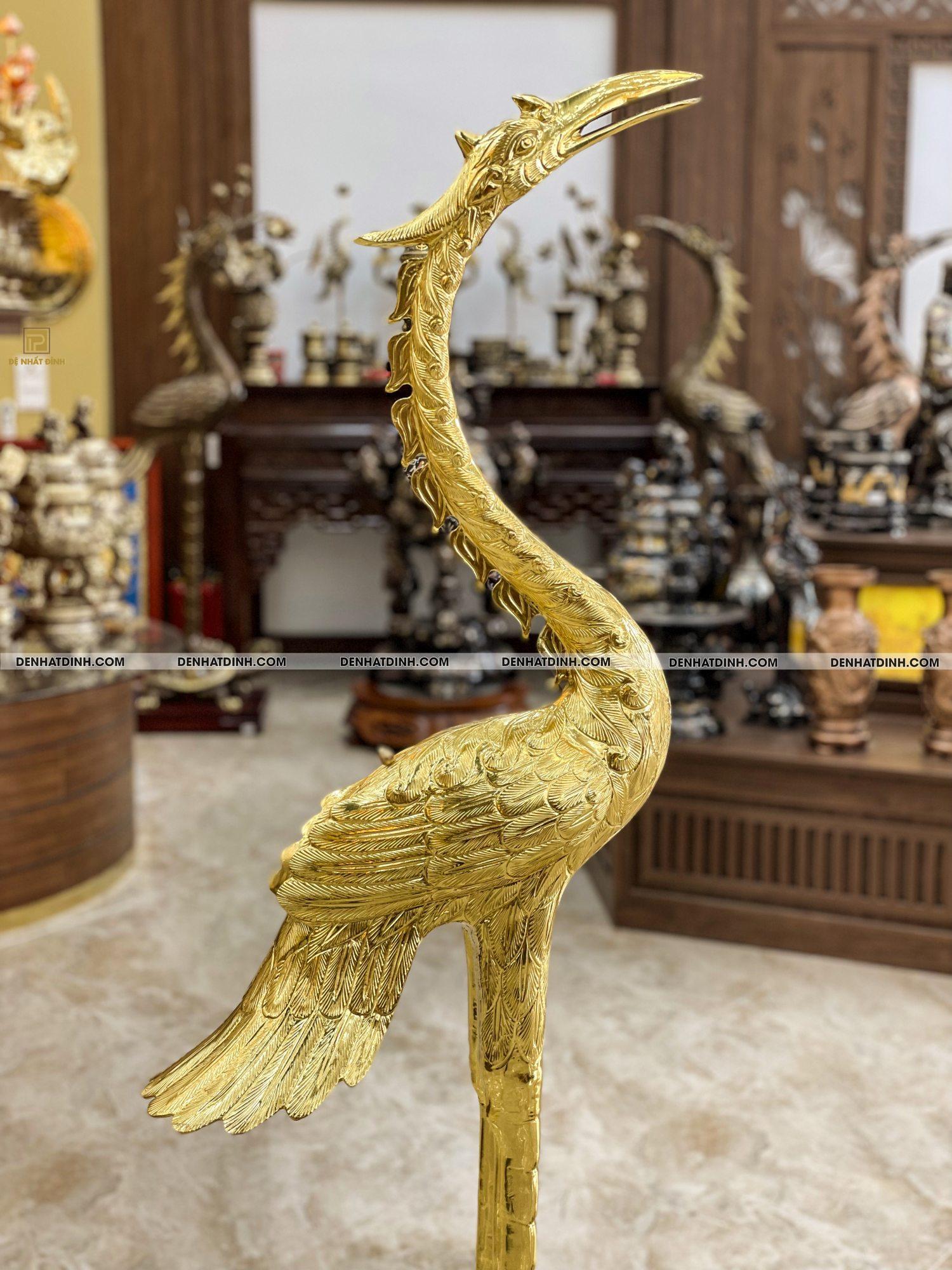 Hạc chầu 1m5 ngậm cành dát vàng full - Ảnh 2