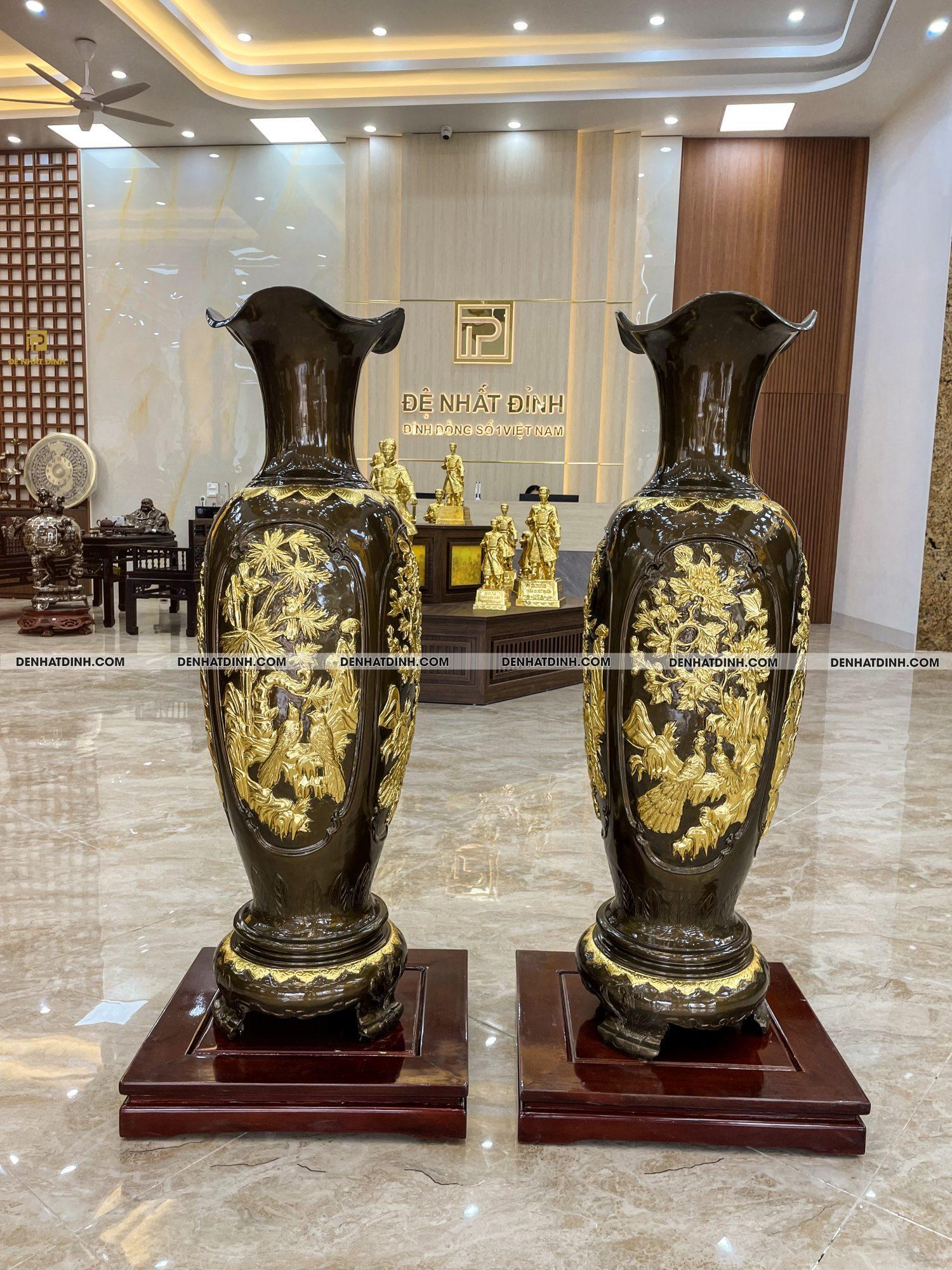 Lọ lục bình tứ quý 1m2 đồng đỏ dát vàng 24K - Ảnh 2