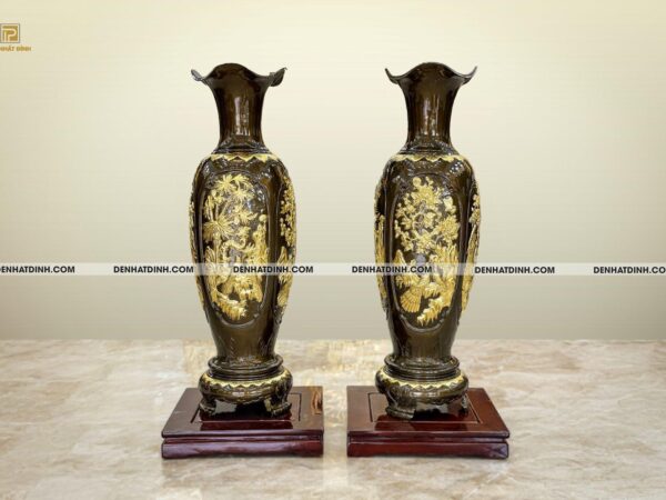 Lọ lục bình tứ quý 1m2 đồng đỏ dát vàng 24K