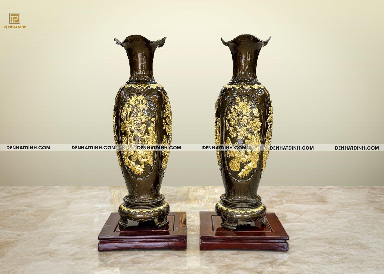 Lọ lục bình tứ quý 1m2 đồng đỏ dát vàng 24K