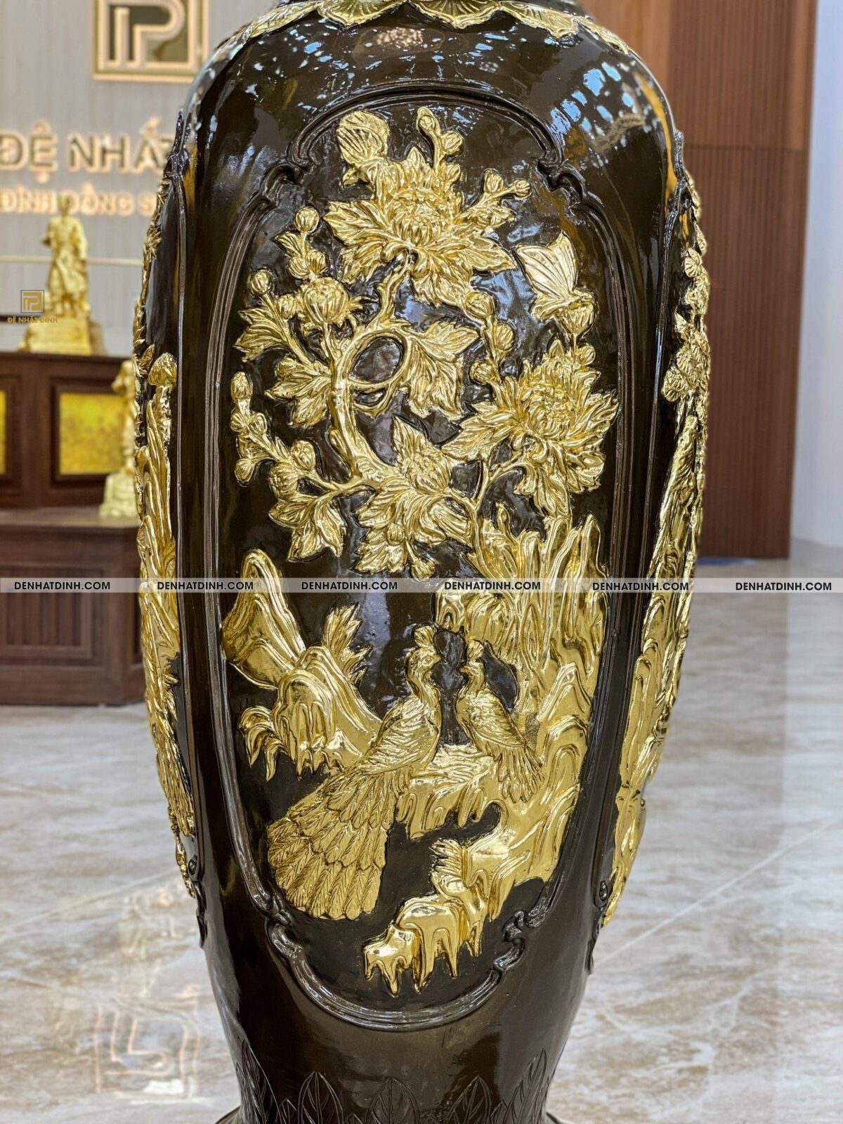 Lọ lục bình tứ quý 1m2 đồng đỏ dát vàng 24K - Ảnh 6
