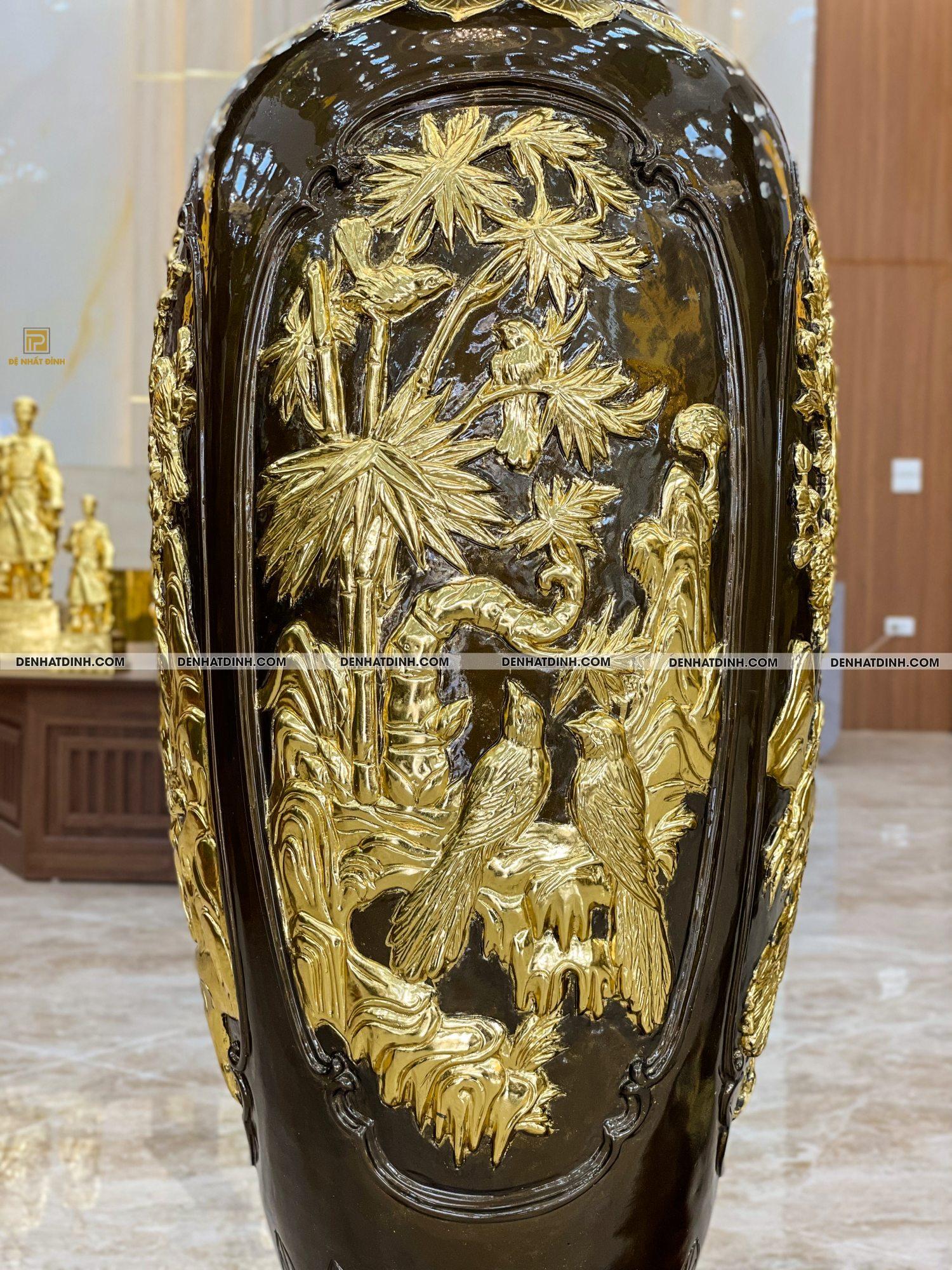 Lọ lục bình tứ quý 1m2 đồng đỏ dát vàng 24K - Ảnh 5