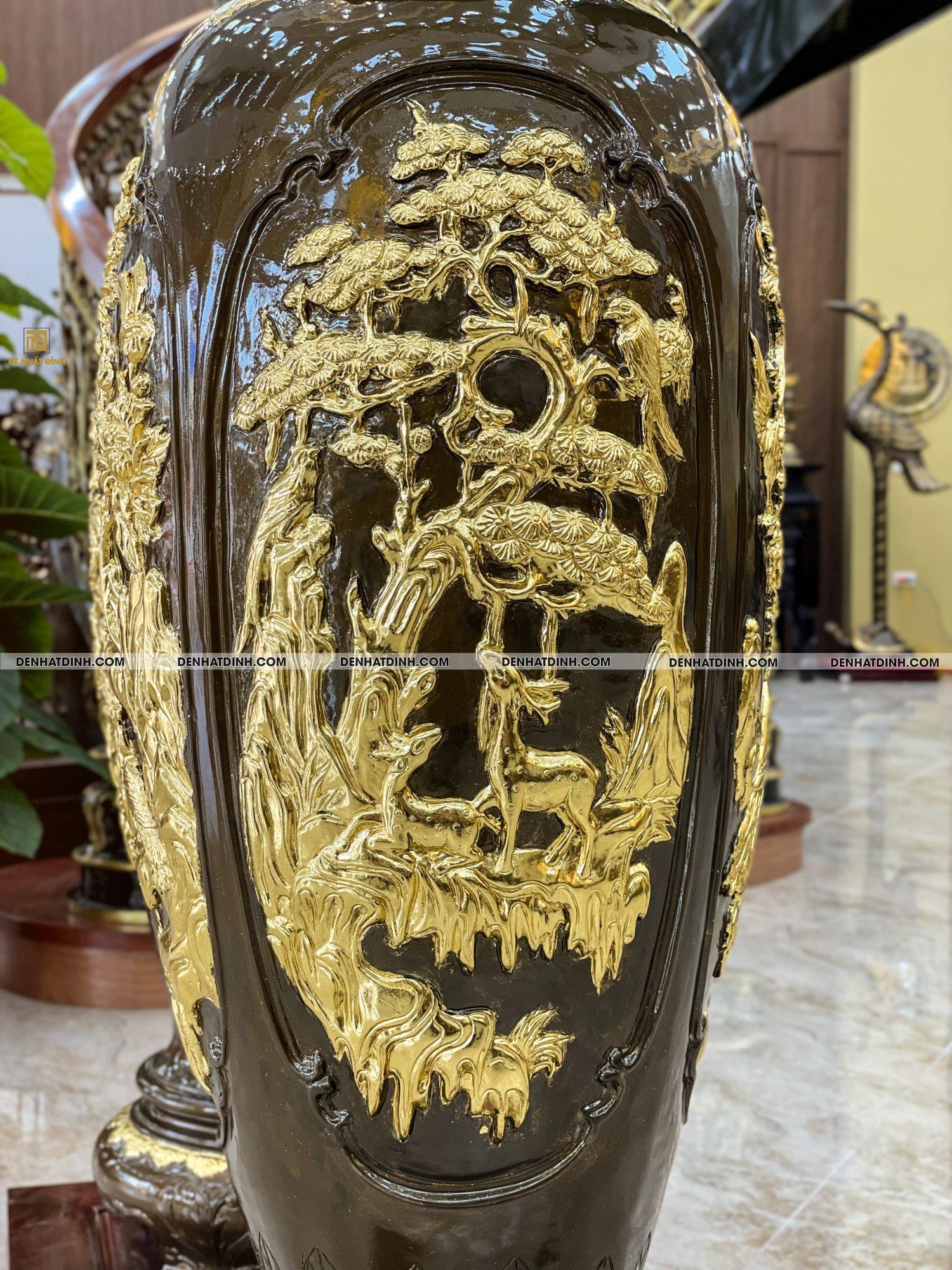 Lọ lục bình tứ quý 1m2 đồng đỏ dát vàng 24K - Ảnh 4