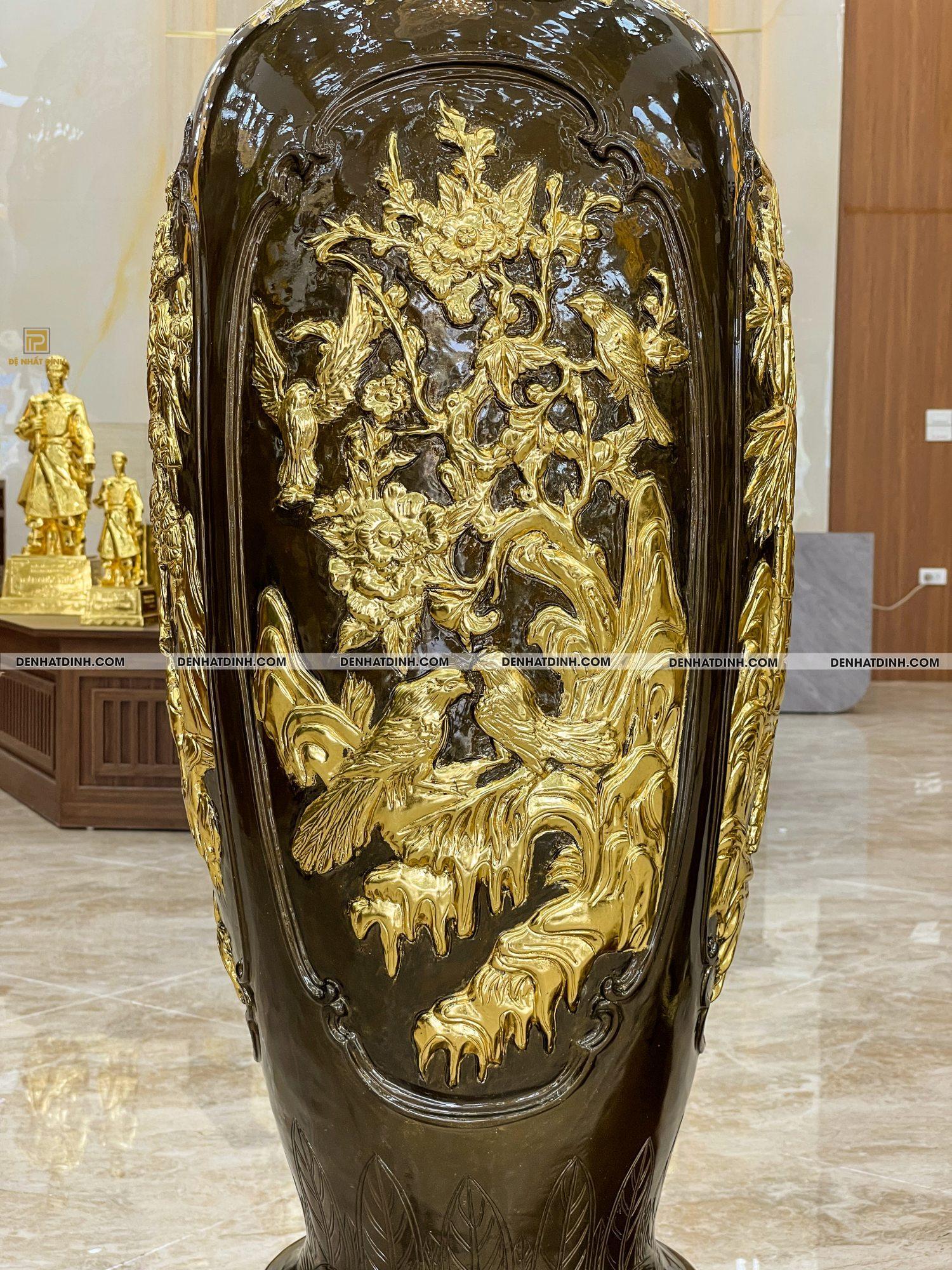 Lọ lục bình tứ quý 1m2 đồng đỏ dát vàng 24K - Ảnh 3