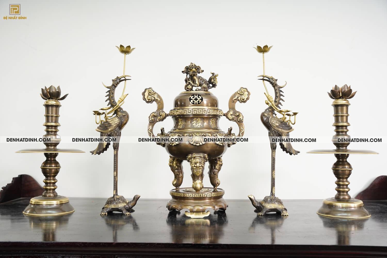 Bộ Đỉnh Đồng Ngũ Sự Họa Tiết Hoa Sòi Màu Công Nghệ - Ảnh 2