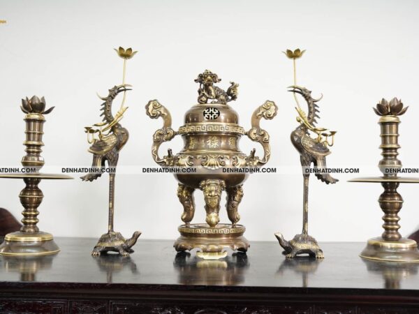 Bộ Đỉnh Đồng Ngũ Sự Họa Tiết Hoa Sòi Màu Công Nghệ