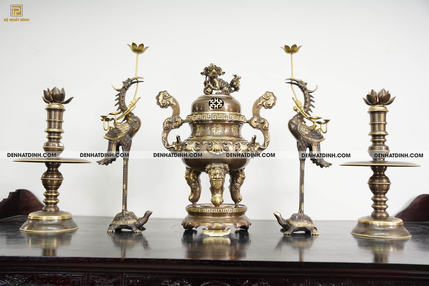 Bộ Đỉnh Đồng Ngũ Sự Họa Tiết Hoa Sòi Màu Công Nghệ