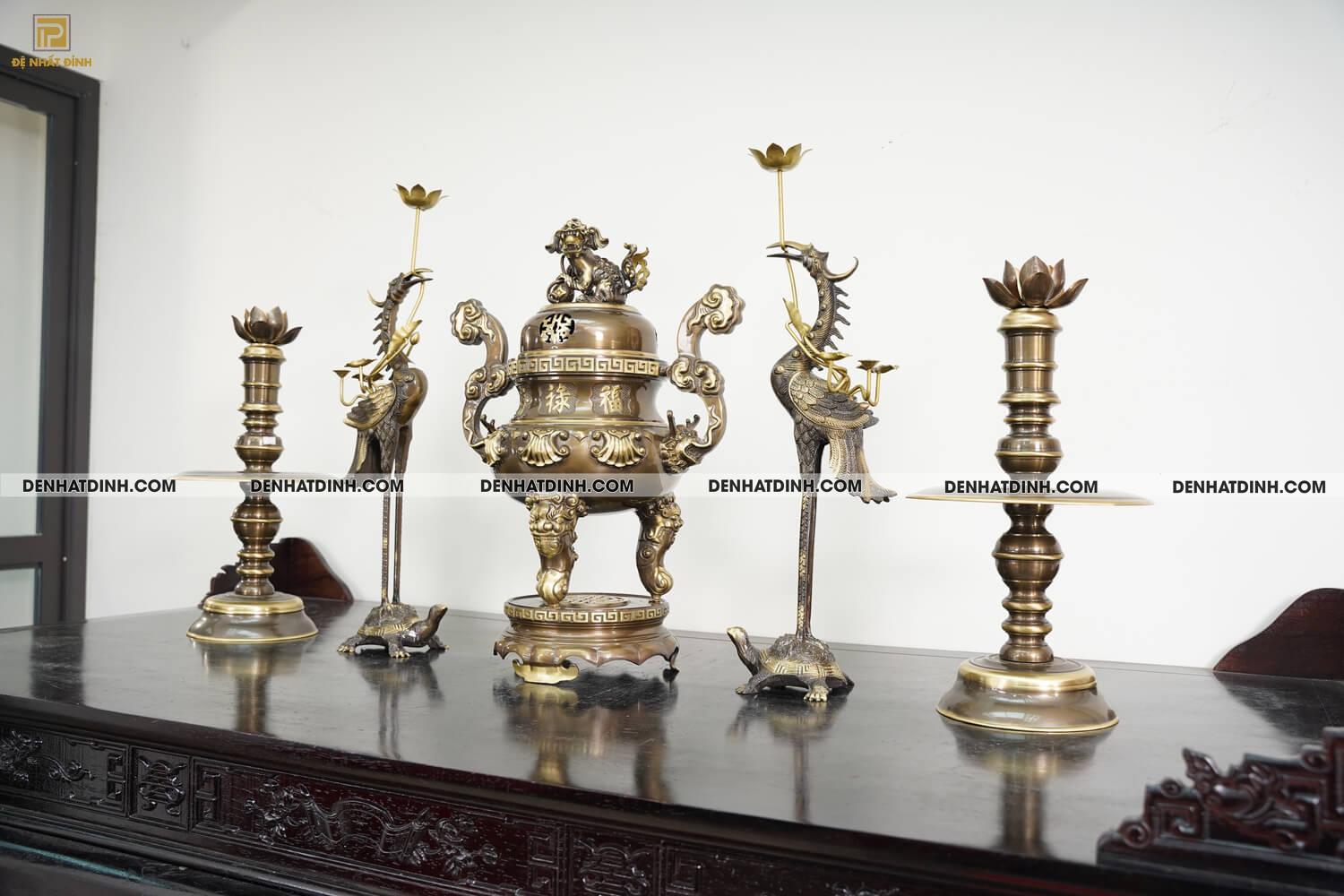 Bộ Đỉnh Đồng Ngũ Sự Họa Tiết Hoa Sòi Màu Công Nghệ - Ảnh 7