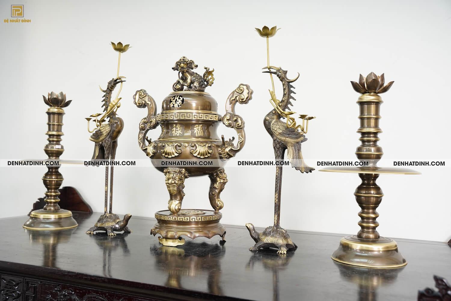 Bộ Đỉnh Đồng Ngũ Sự Họa Tiết Hoa Sòi Màu Công Nghệ - Ảnh 6