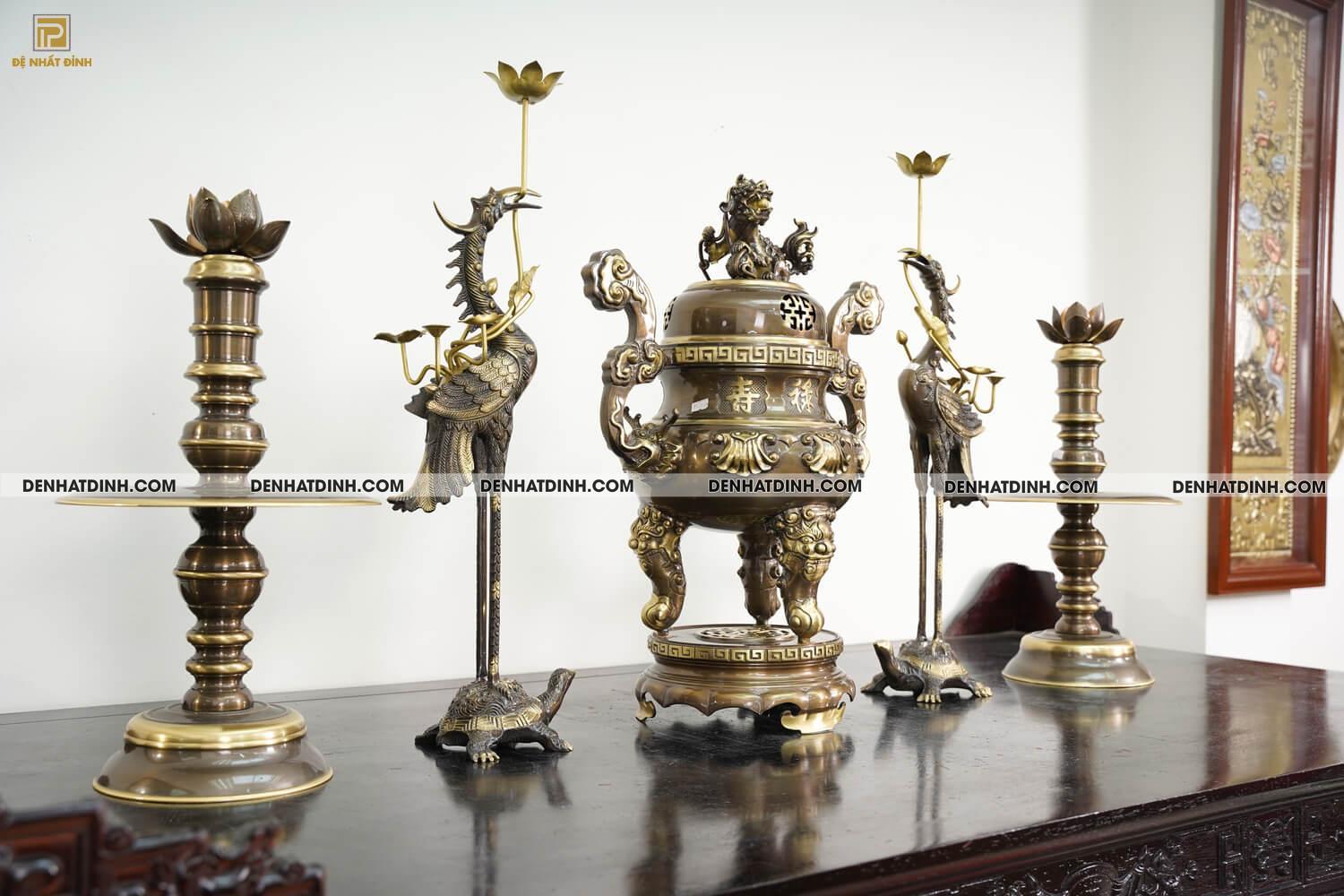 Bộ Đỉnh Đồng Ngũ Sự Họa Tiết Hoa Sòi Màu Công Nghệ - Ảnh 5