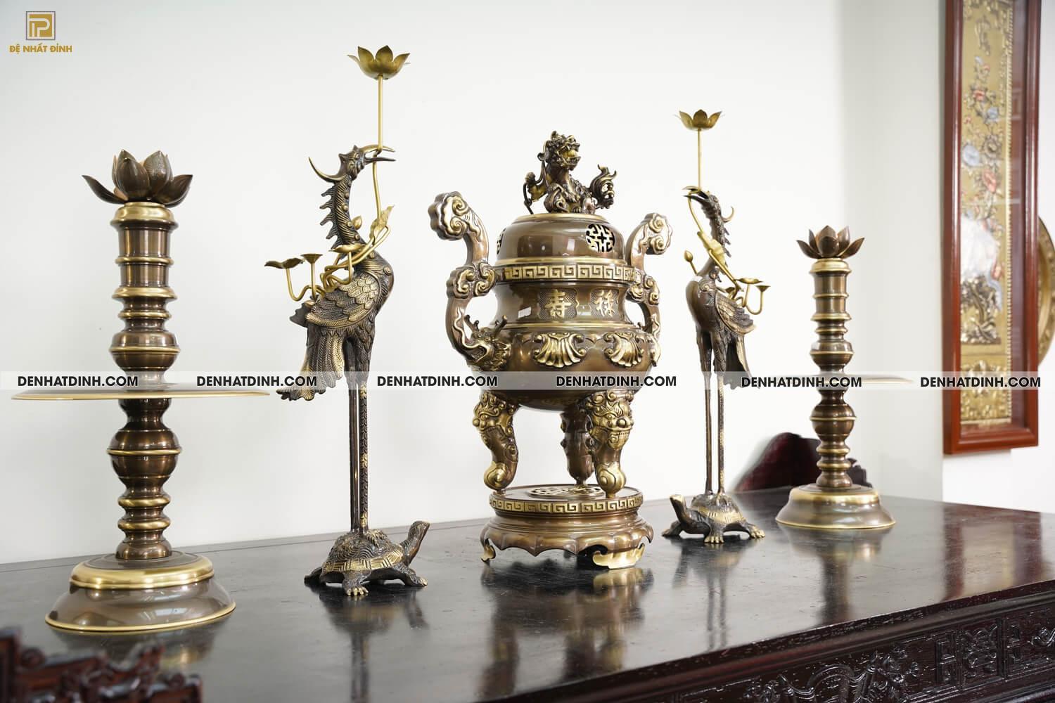 Bộ Đỉnh Đồng Ngũ Sự Họa Tiết Hoa Sòi Màu Công Nghệ - Ảnh 4