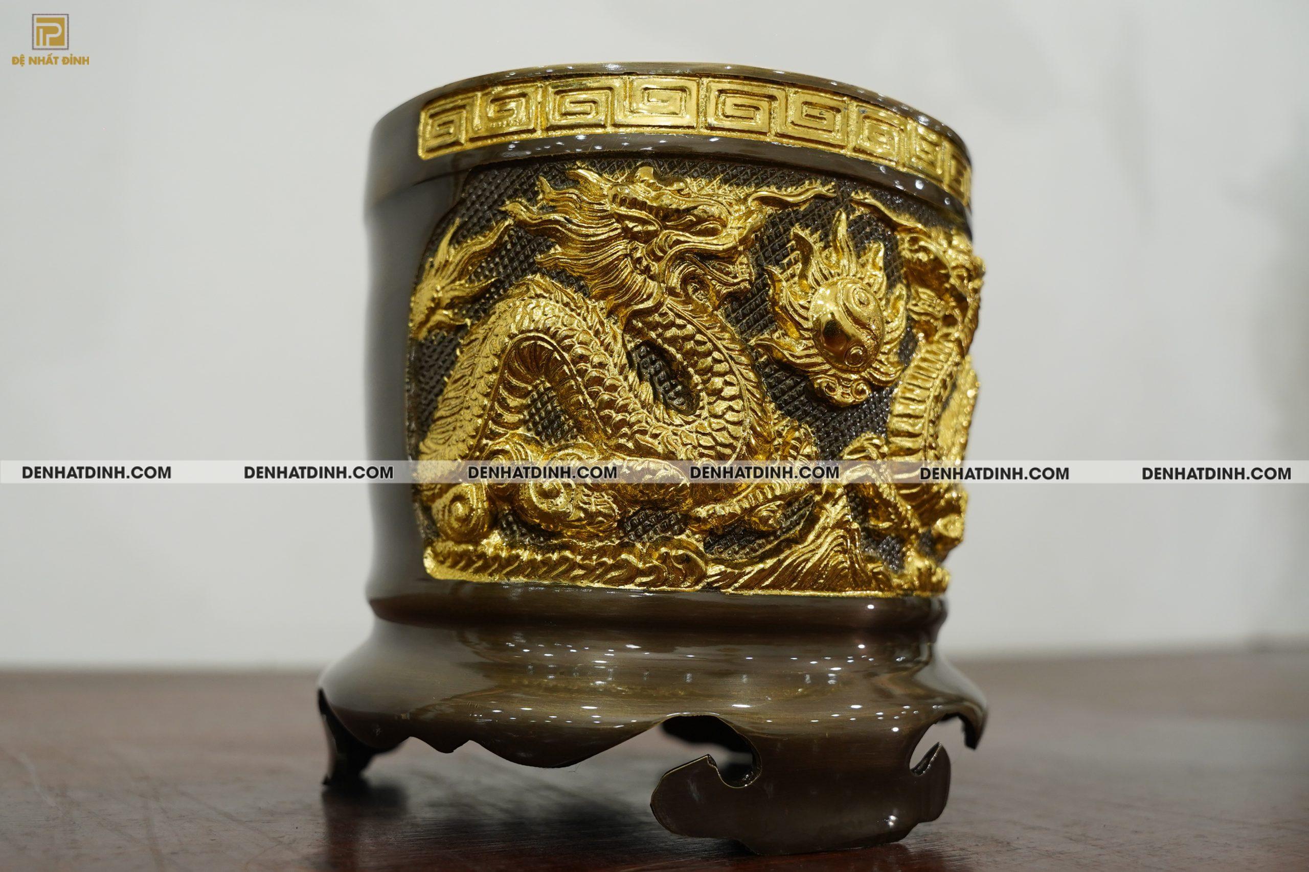 Bát hương đường kính 16cm nặng 1.8kg bằng đồng Catut dát vàng điểm - Ảnh 5