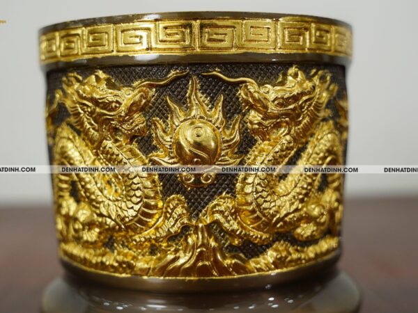 Bát hương đường kính 14cm nặng 1.4kg bằng đồng Catut dát vàng điểm