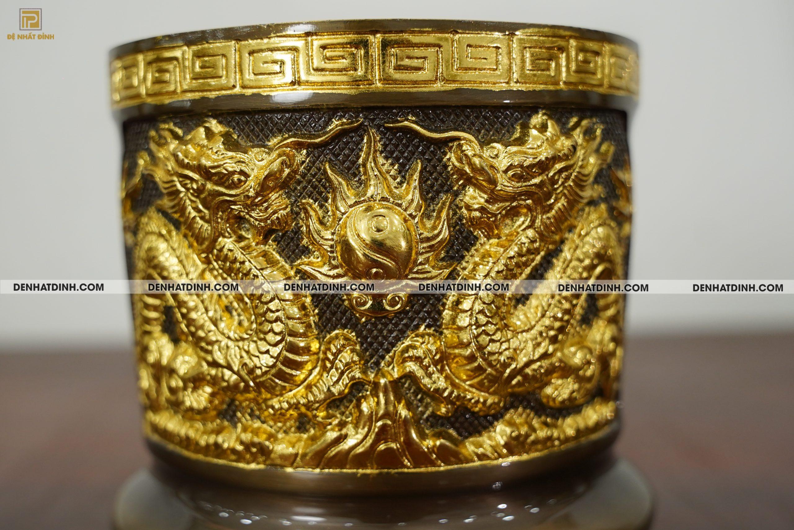 Bát hương đường kính 16cm nặng 1.8kg bằng đồng Catut dát vàng điểm