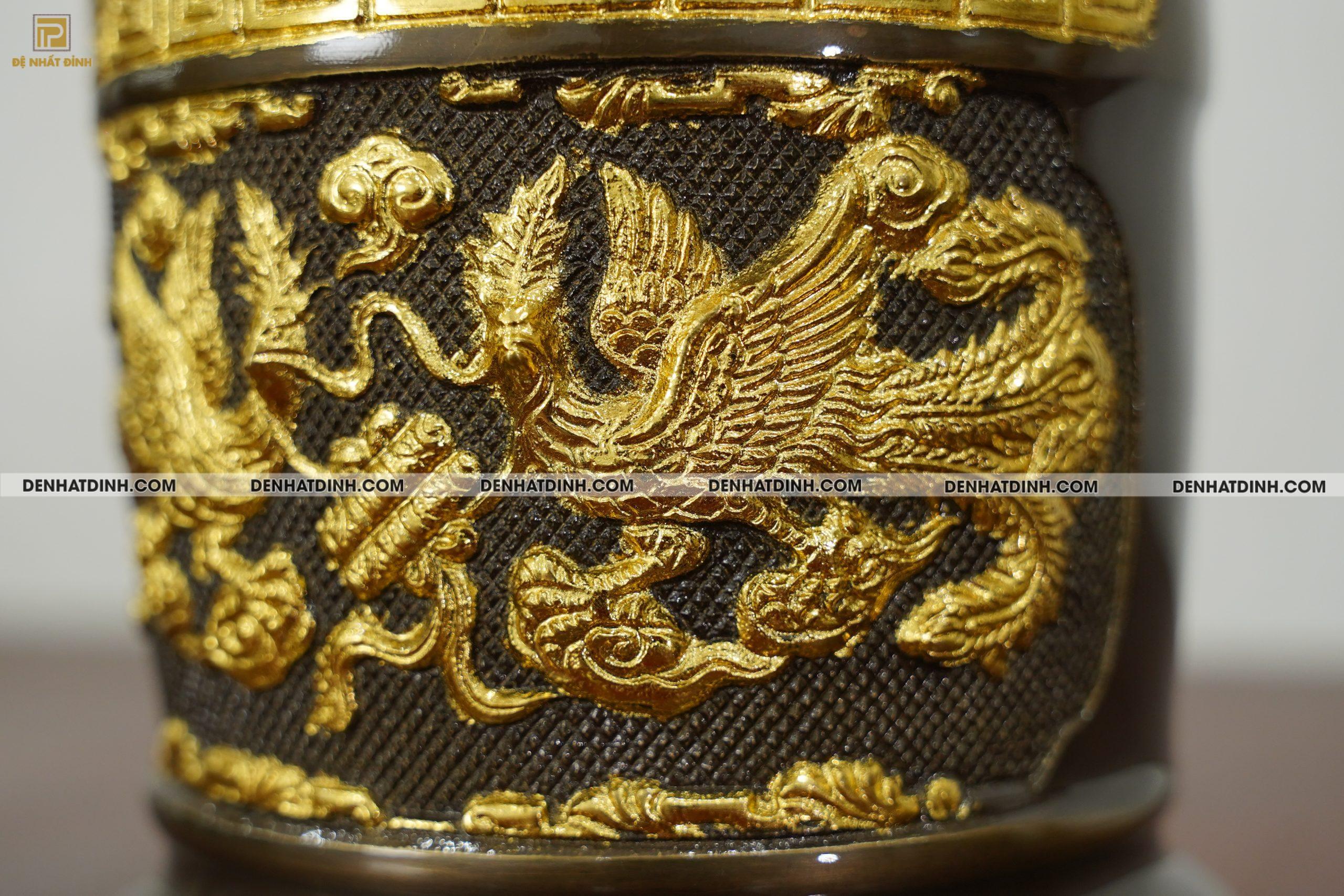 Bát hương đường kính 16cm nặng 1.8kg bằng đồng Catut dát vàng điểm - Ảnh 4