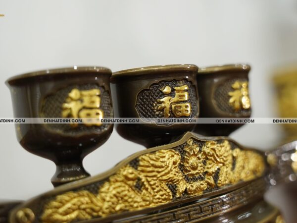 Alternative view of Khay chén 3 thờ bằng đồng dát vàng điểm