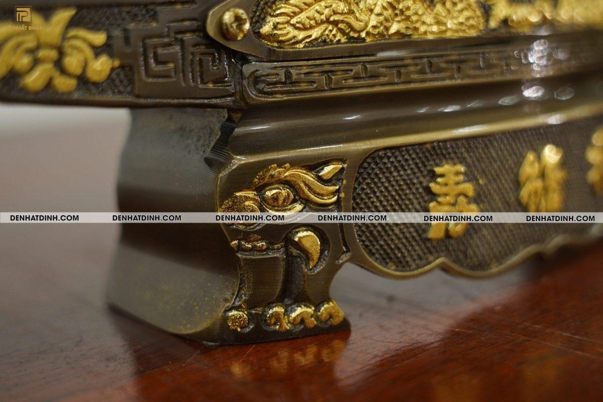Khay chén 3 thờ bằng đồng dát vàng điểm - Ảnh 3
