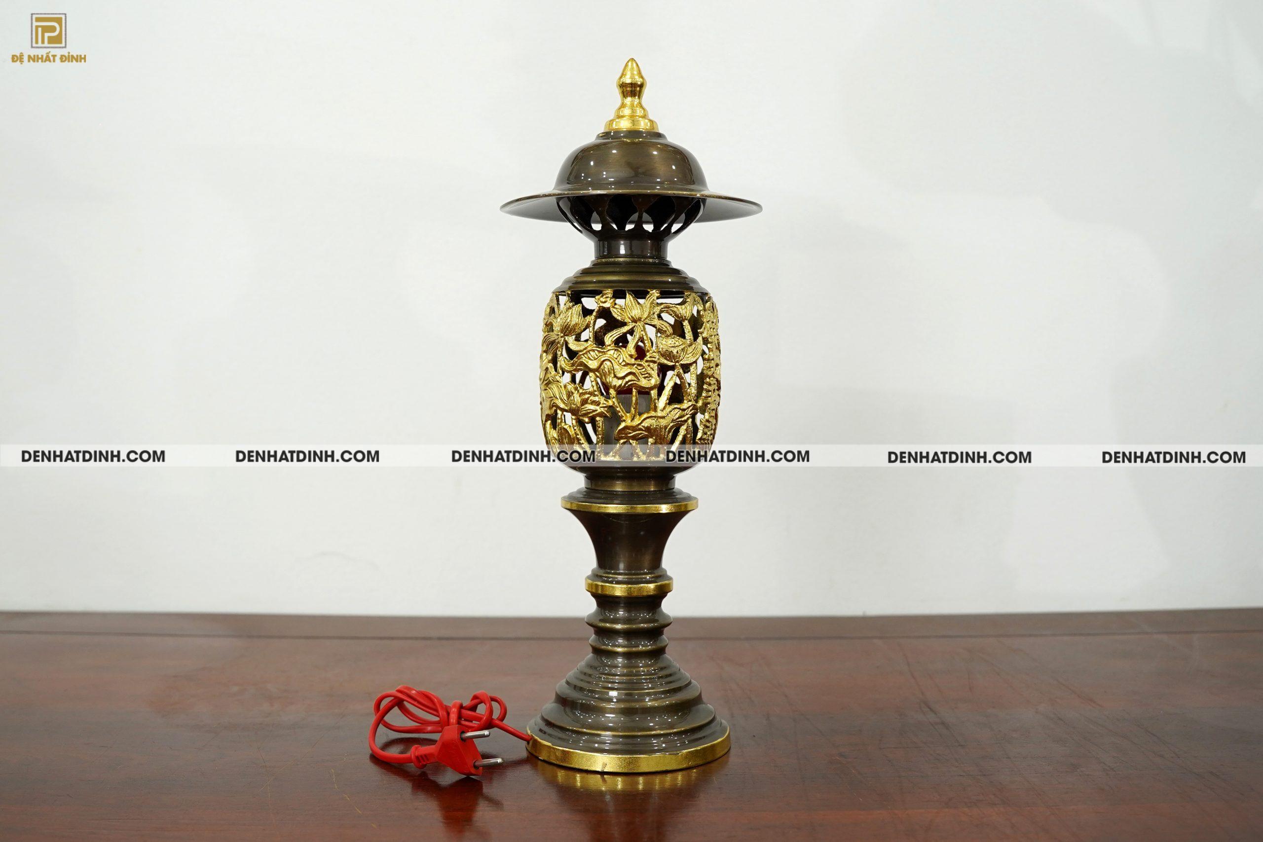 Đèn điện thờ bằng đồng dát vàng điểm kích thước cao từ 42cm 44cm 52cm 57cm - Ảnh 4