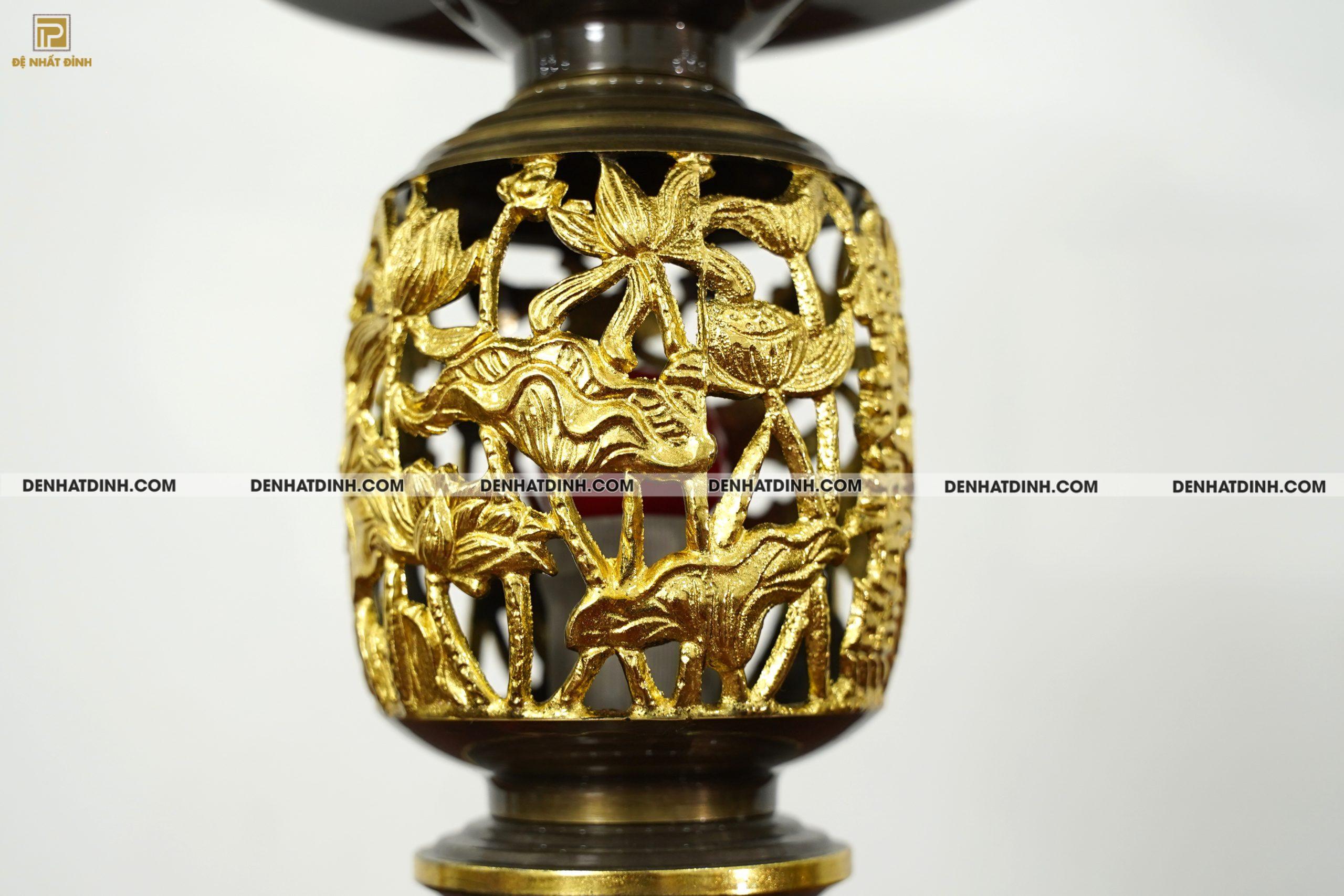 Đèn điện thờ bằng đồng dát vàng điểm kích thước cao từ 42cm 44cm 52cm 57cm - Ảnh 2