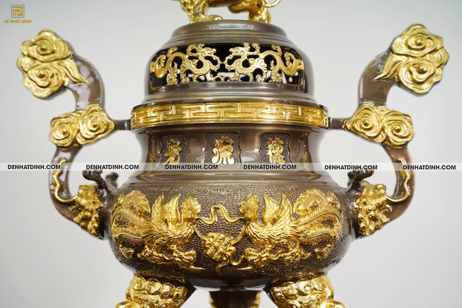 Bộ đỉnh thờ bằng đồng Ngũ sự Song Long dát vàng điểm 24k - Ảnh 6