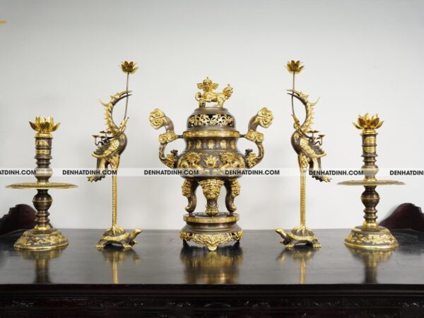 Bộ ngũ sự song long 65 mẫu 3 dát vàng điểm