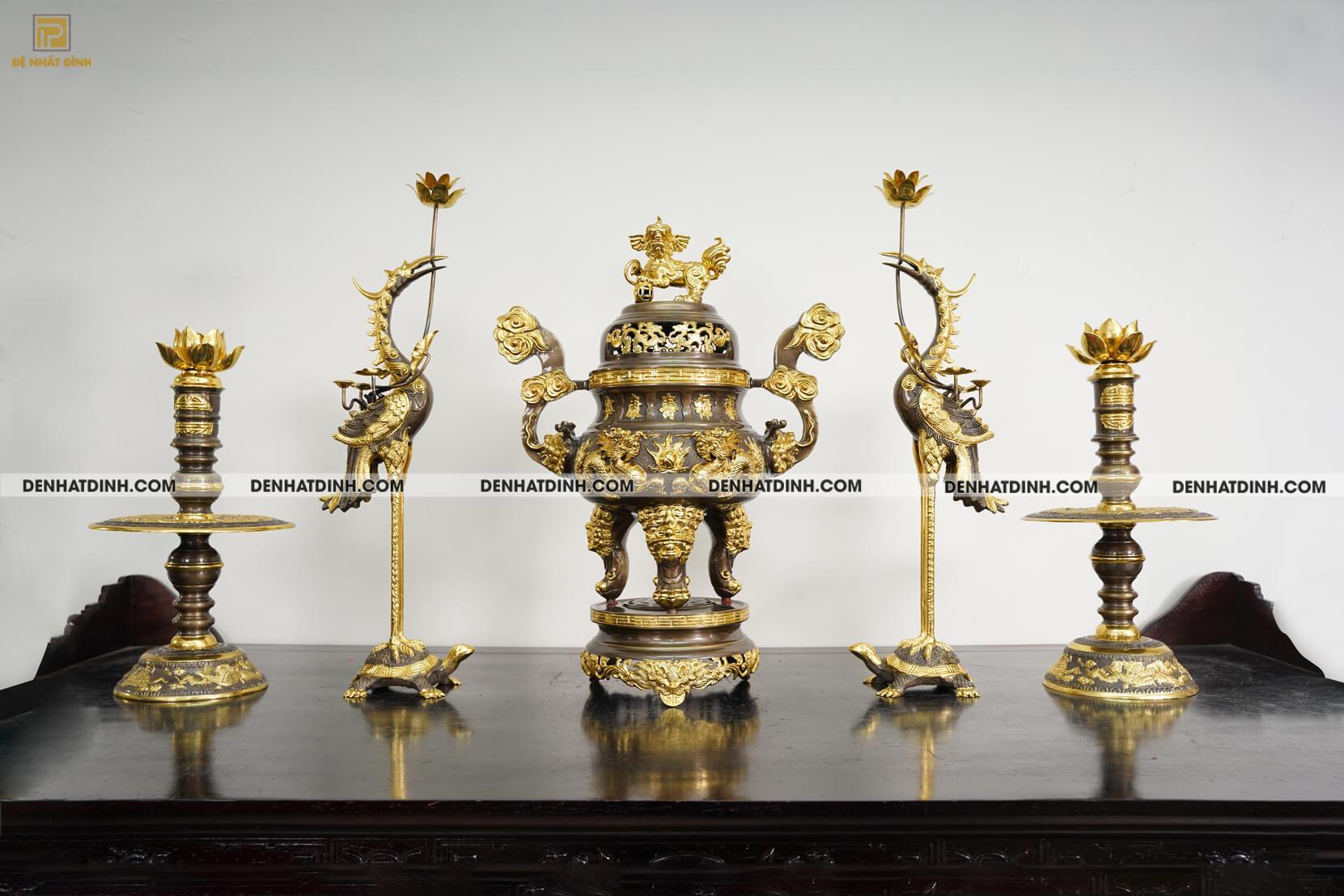 Bộ ngũ sự song long 65 mẫu 3 dát vàng điểm