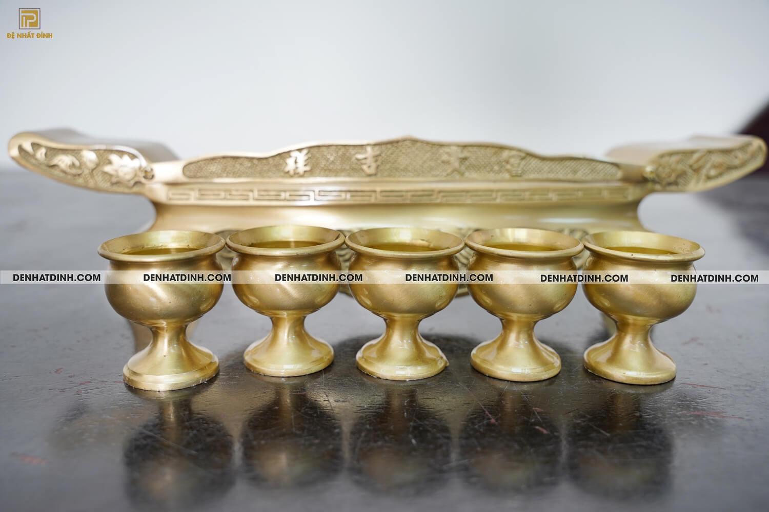 Khay chén 5 màu vàng mộc đồng catut - Ảnh 4