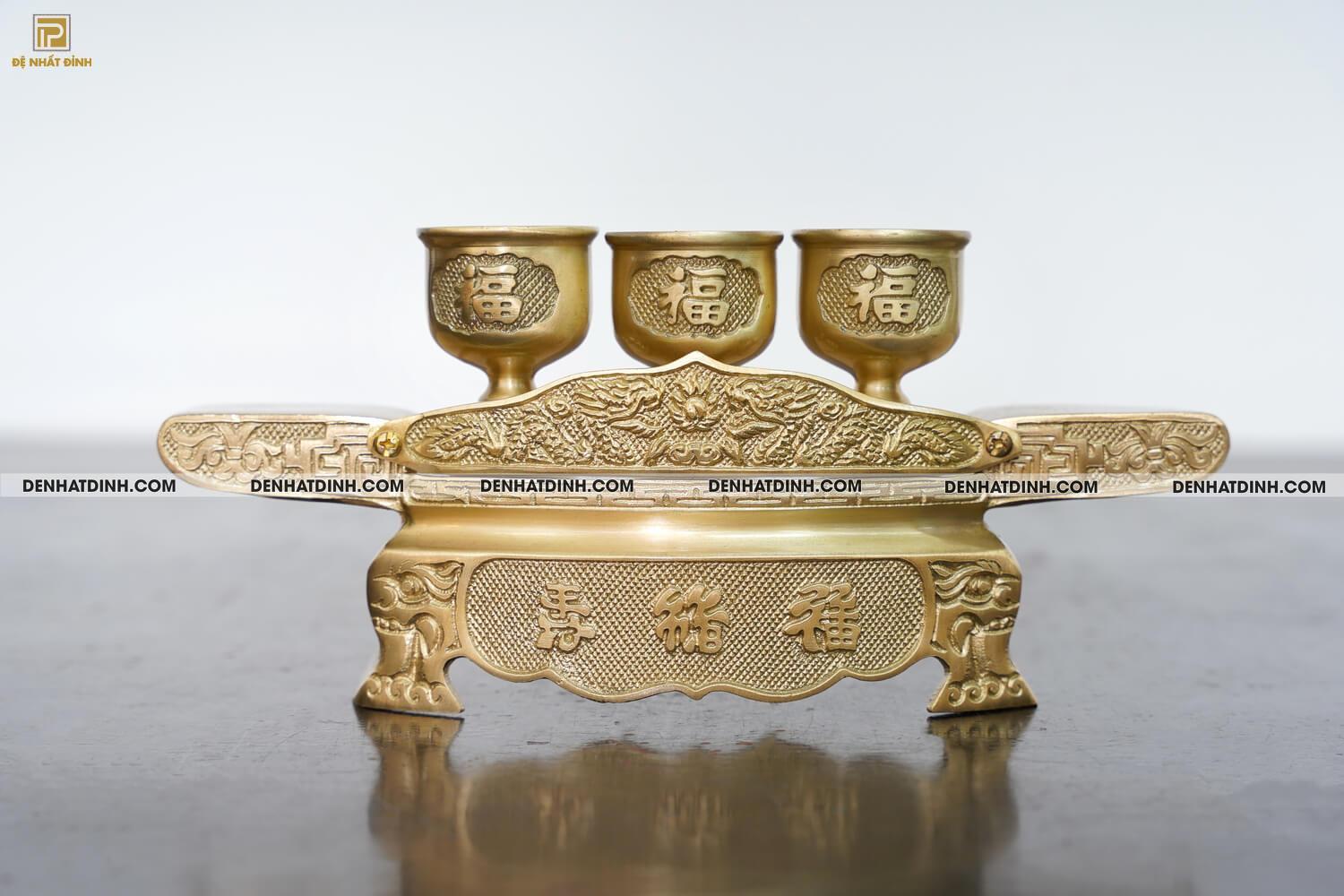 Khay chén 3 màu vàng mộc đồng catut