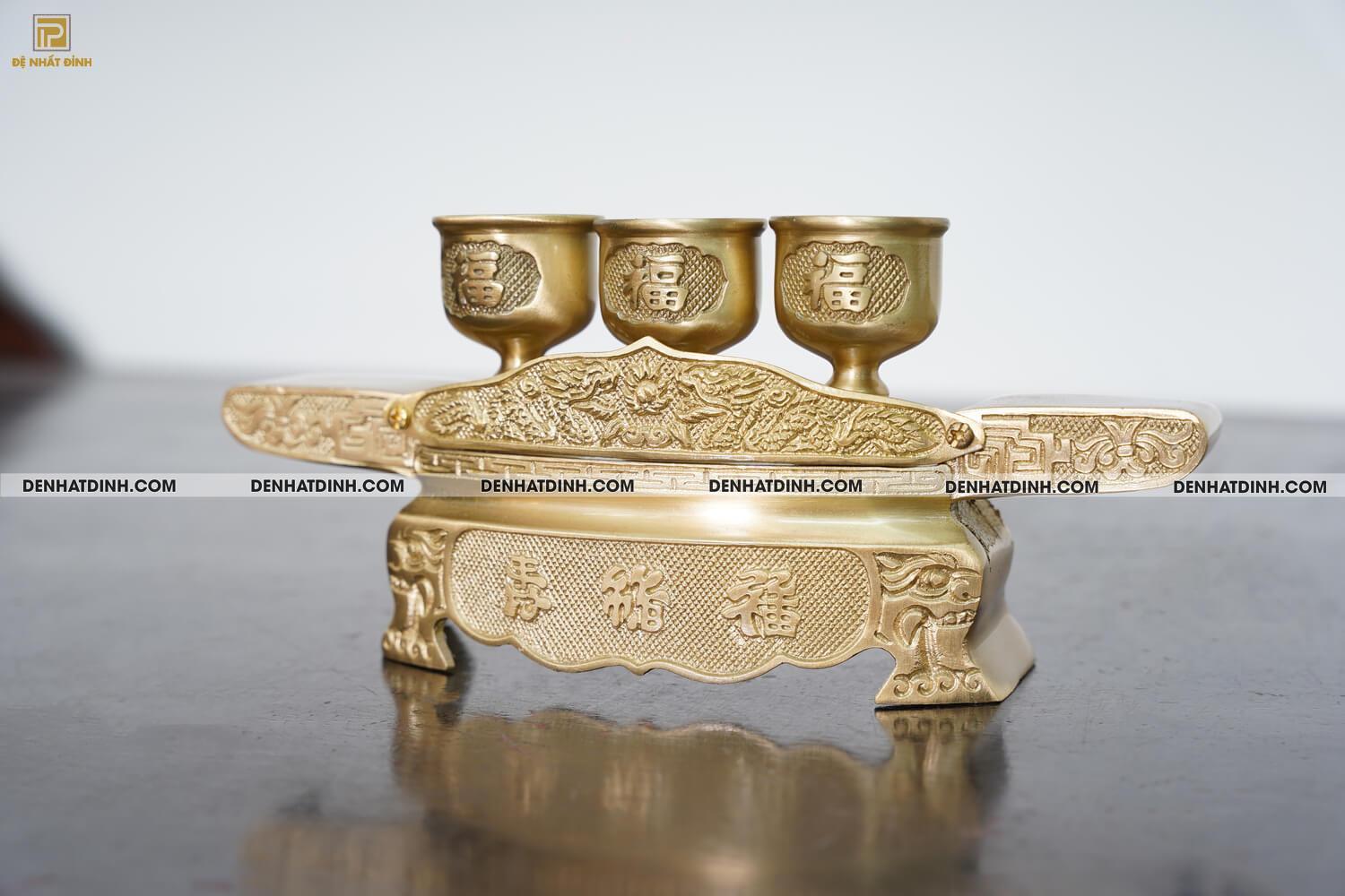 Khay chén 3 màu vàng mộc đồng catut - Ảnh 3