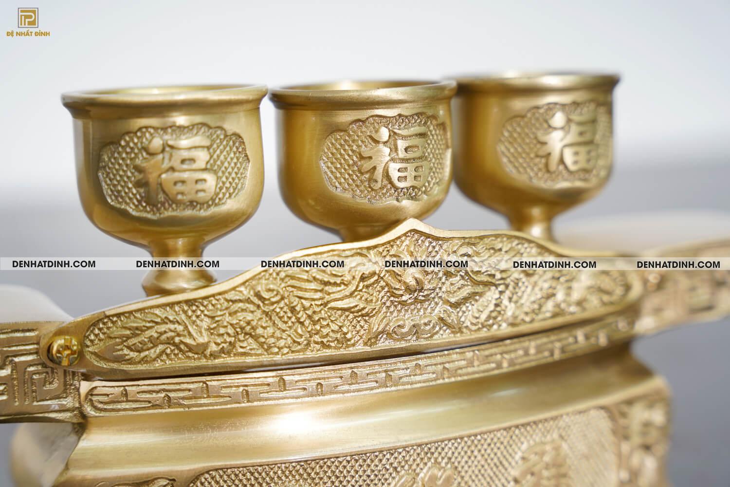 Khay chén 3 màu vàng mộc đồng catut - Ảnh 5