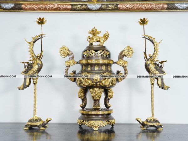 Bộ Tam sự Hạc Song Long 65 mẫu 3 dát vàng điểm 36kg