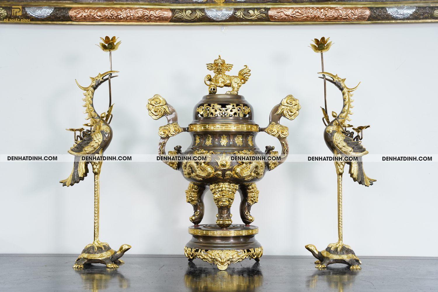 Bộ Tam sự Hạc Song Long 65 mẫu 3 dát vàng điểm 36kg