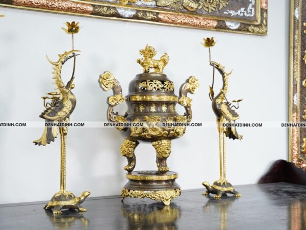 Alternative view of Bộ Tam sự Hạc Song Long 65 mẫu 3 dát vàng điểm 36kg